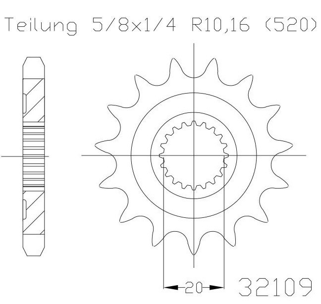 Pinion fata 13 dinti pas lant 520 &ndash; Gas Gas EC 250 - 300 - 450 F (14-16) - Yamaha YZ 125 (05-18) - WR 250 (01-18) - WR 250 R (08-15)