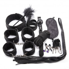 Set BDSM Naughty Pleasure, 10 Piese, Negru, Guilty Toys