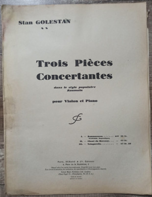 Trois pieces concertantes - Stan Golestan// dedicatie si semnatura foto