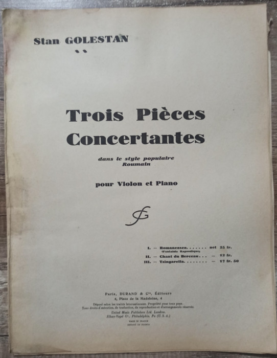 Trois pieces concertantes - Stan Golestan// dedicatie si semnatura