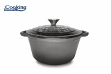Cratita Fonta Emailata Heinner 22 cm, 2.9L, Marmorat Gri, Capac Inclus, Inductie