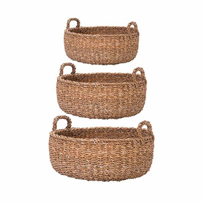 Set 3 cosuri din iarba de mare pentru depozitare cu maner L