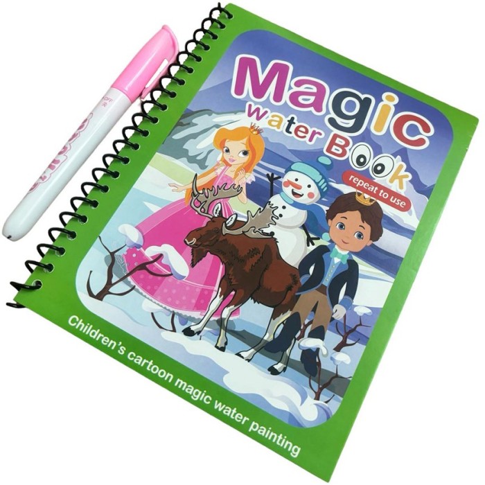 Carte de colorat cu apa tip Magic Book in limba engreza, Linomag&reg;, Craiasa zapezii, Reutilizabila, Pentru fete si baieti de peste 3 ani