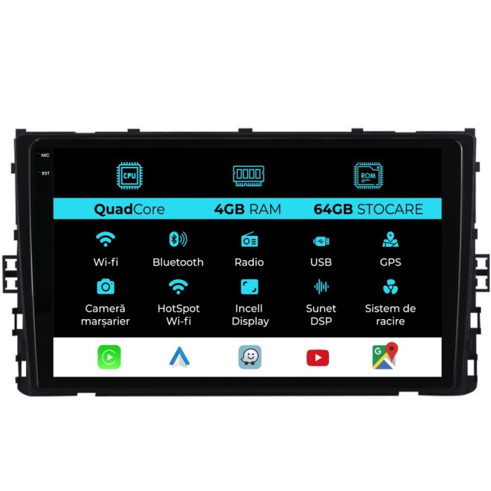 Navigatie Dedicata Volkswagen T-Roc (2017-2025),QuadCore, 9Inch, 4Gb Ram, 64Gb Stocare, Carplay