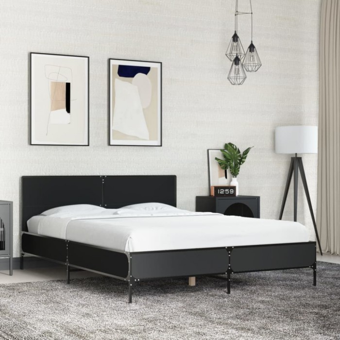 vidaXL Cadru de pat, negru, 120x190 cm, lemn prelucrat și metal 3280022