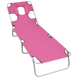 Sezlong pliabil cu tetiera, roz magenta, otel