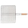 Gratar BBQ Cromat 40x33cm cu Maner Lemn - Grill Carbune Universal pentru Carne si Legume