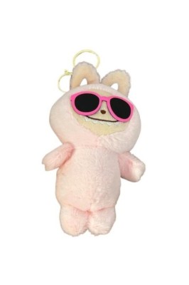 Breloc figurină LaBubu ediție de vară cu ochelari de soare, pluș, moale și pufos, roz deschis foto