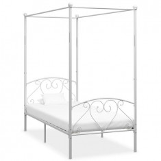 Cadru de pat cu baldachin, alb, 100 x 200 cm, metal foto