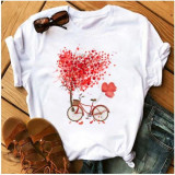 Tricou dama cu maneca scurta, marime M, model bicicleta cu inimi