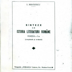 Sinteze de Istoria Literaturii Romane, I. Mihaescu, SPERANTA, Craiova, 1947