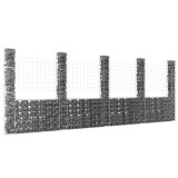 Cumpara ieftin Coș de gabion &icirc;n formă de U cu 5 st&acirc;lpi, 500x20x200 cm, fier