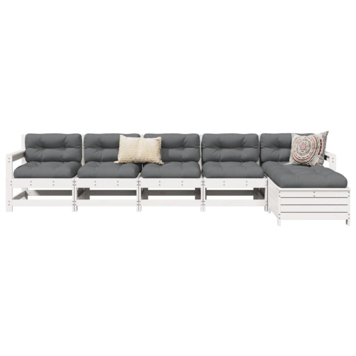 Gossi set canapea de gradina, 6 piese, alb, lemn masiv pin