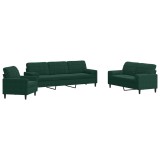 Cumpara ieftin Set canapele cu perne/rulouri, 3 piese, verde inchis, catifea