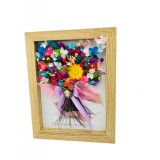 Buchet in rama personalizabil din licheni, frunze fosilizate si plante naturale criogenate si uscate, 19 cm x 24 cm (Multicolor)