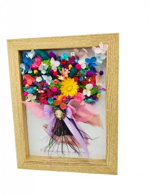 Buchet in rama personalizabil din licheni, frunze fosilizate si plante naturale criogenate si uscate, 19 cm x 24 cm (Multicolor) foto