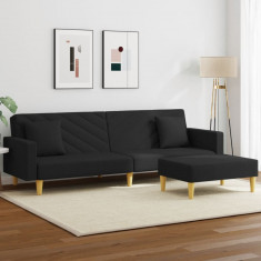 Canapea extensibila cu pernuta si taburet 2locuri negru textil foto