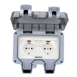 Priza dubla exterior INNOVIX, Model Standard European, 250V/16A, IP66, rezistenta la apa si praf, gri cu intrerupatoare individuale