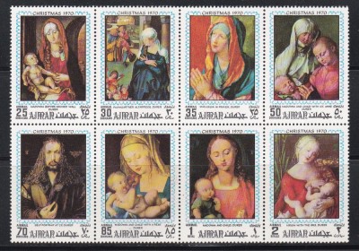 Ajman 1970 - Crăciun - Picturi de Albrecht D&amp;uuml;rer, Bloc de 8 timbre, MNH foto