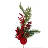 Decor Crăciun Brad Artficial, 74cm, Conuri, Pomușoare Roșii, Rodie, Oem