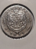 Moneda 1 leu 1881 argint Rom&acirc;nia