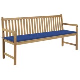 vidaXL Bancă de grădină cu pernă albastru regal 175 cm lemn masiv tec 3062794