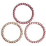 Mushie Pearl Teething Bracelet jucărie pentru dentiție Linen-Peony-Pale-Pink 3 buc