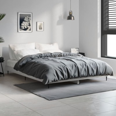 vidaXL Cadru de pat, gri sonoma, 135x190 cm, lemn prelucrat foto