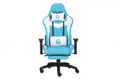 Scaun gaming Genator V10, piele ecologica, suport picioare, Albastru Default Title foto