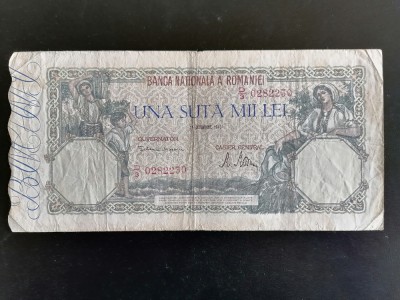 BANCNOTA- 100000 LEI 1946 - 21 octombrie 1946-ROM&amp;Acirc;NIA. foto