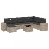 Set canapele de gradina cu perne, 9 piese gri deschis poliratan