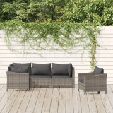 Set mobilier grădină vidaXL, 5 piese, poliratan gri, cu perne incluse, design modular, confortabil, max 110kg/loc