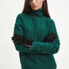 Medicine pulover din amestec de lana femei, culoarea verde, cu guler