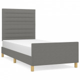 Cadru de pat cu tăblie, gri &icirc;nchis, 90x190 cm, textil