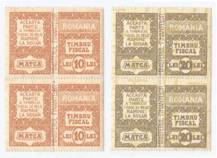 *Romania, lot 1033 cu 4 dipticuri fiscale generale, 1990, perechi, MNH