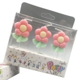 Cumpara ieftin Set 3 Lumanari Decorative pentru Tort, Model Flori Roz, din Parafina Premium, Multicolor, Decor Aniversari, Candy Bar si Petreceri