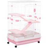 PawHut Cușcă Metalică cu 3 Niveluri, Metal, PP, Plastic, 81,2x52,7x114 cm, Negru | Aosom Romania