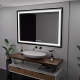 Oglinda LED baie 100x70 cm Verite Majeste Noir, dimabila, dezaburire, ceas