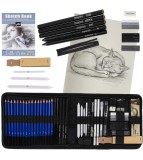 Set creioane pentru schite si desen, 54 piese, cu caiet A5 si husa