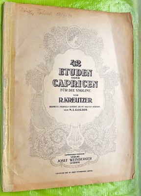 G585-Partituri R. KREUTZER Vioara 1917- 42 Studii sau Capricii-J. Weinberger Leipzig stare buna. Marimi: 30/23 cm, 87 pagini. foto