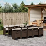 VidaXL Set mobilier de grădină cu perne, 11 piese, maro, poliratan