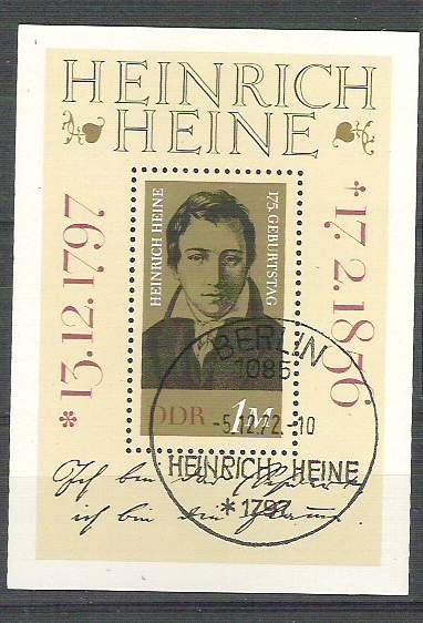 Germany DDR 1972 Heinrich Heine, perf. sheet, used H.032