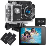 Cumpara ieftin Camera Video Sport WiFi, cu Card 32GB, 1080P/30FPS, 12MP, Ecran LCD 2.0&rdquo;, Unghi 170&deg;, Rezistenta la Apa 30M, Time Lapse, Mod Auto, 2 Baterii, Accesori