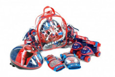 Set rotile Spiderman Saica pentru copii cu accesorii protectie si casca marimi reglabile 24-29 foto