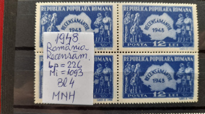 1948-Recensamantul-Lp226-Bl4-guma orig.-MNH foto