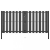 Poartă Gard Grădină Oțel Antracit 4x2.25m vidaXL, Sistem Blocare, St&acirc;lpi Inclusi, Rezistentă Rugină, Siguranță Curte, Design Modern