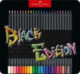 Creioane colorate, 24 culori, Black edition, cutie metal, Faber-castell, Faber Castell