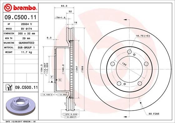 BREMBO 09.C500.11 PRIME LINE - UV Coated Disc frana