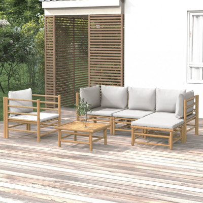 vidaXL Set mobilier de grădină cu perne gri deschis, 6 piese, bambus foto