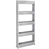 Sistem rafturi de depozitare cu roti pentru bucatarie sau baie cu 5 polite, 54x13x132cm, gri Household NewTrend